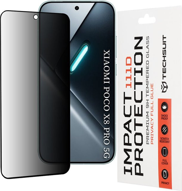 Techsuit Privacy Schutzfolie aus gehärtetem Glas für Xiaomi Poco X8 Pro, transparent, Full Glue, 111D - Bild 1