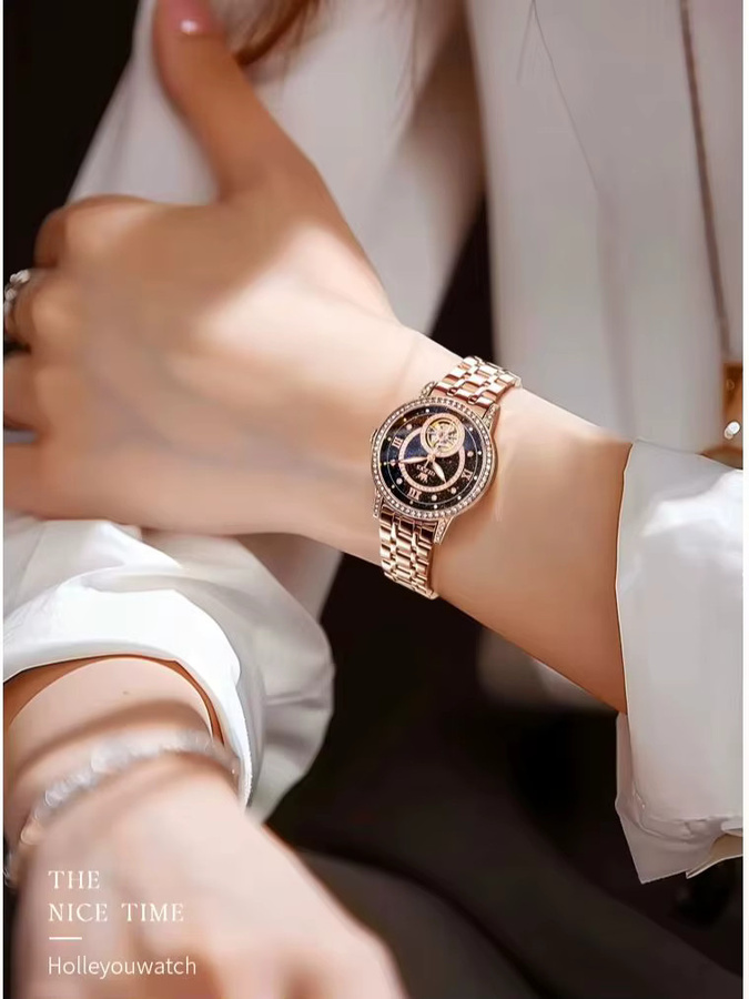 OLEVS Armbanduhr Automatik, Edelstahl, Roségold, Diamant, Damen - Bild 6