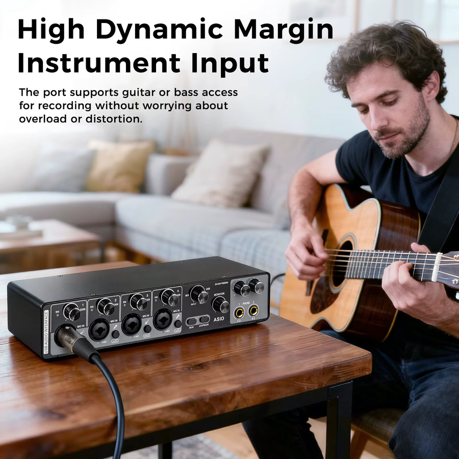 Depusheng MQ44 Professionelles 4-Kanal-Audio-Interface in Schwarz mit integriertem ASIO-Treiber und hoher Impedanz für Studio und Live-Auftritte - Bild 3