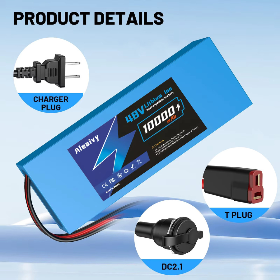Aleavi Li-Ionen-Akku 48 V 20 Ah mit Ladegerät und 30 A BMS für Fahrrad und Roller, Farbe: Blau - Bild 2