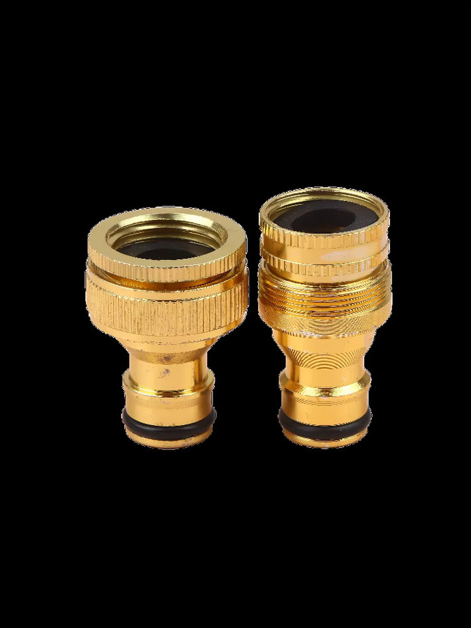 JETTING 2-teiliges Aluminium-Schlauchverbinder-Set in Gold mit 4/6'' Wasserhahn-Anschluss und Schnellkupplung für Gartenschläuche - Bild 2