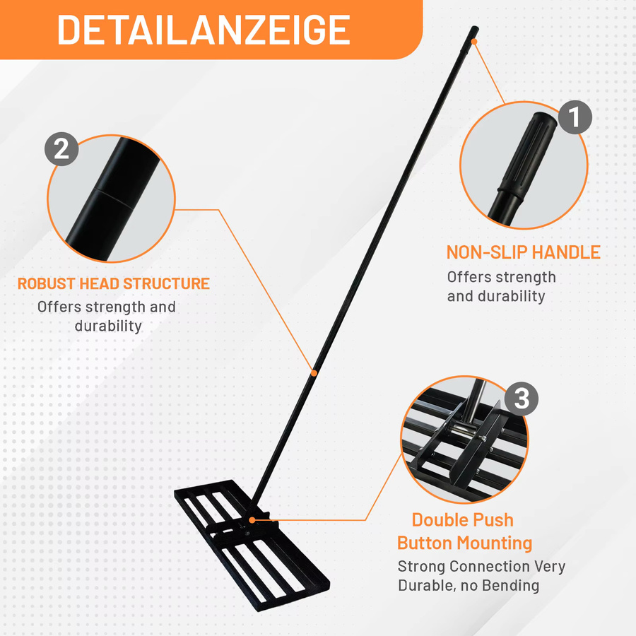 Robuster Rasen-Nivellierrechen in Schwarz für Boden, Sand und Topboden, Breite: 76,2 cm - Bild 3