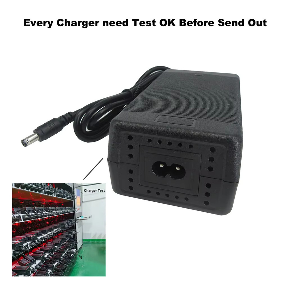 BAYADOU Lithium-Ionen-Ladegerät mit Lüfter für 12V 24V 36V 48V Akkus, DC mit Barrel-Plug, Schwarz - Bild 3