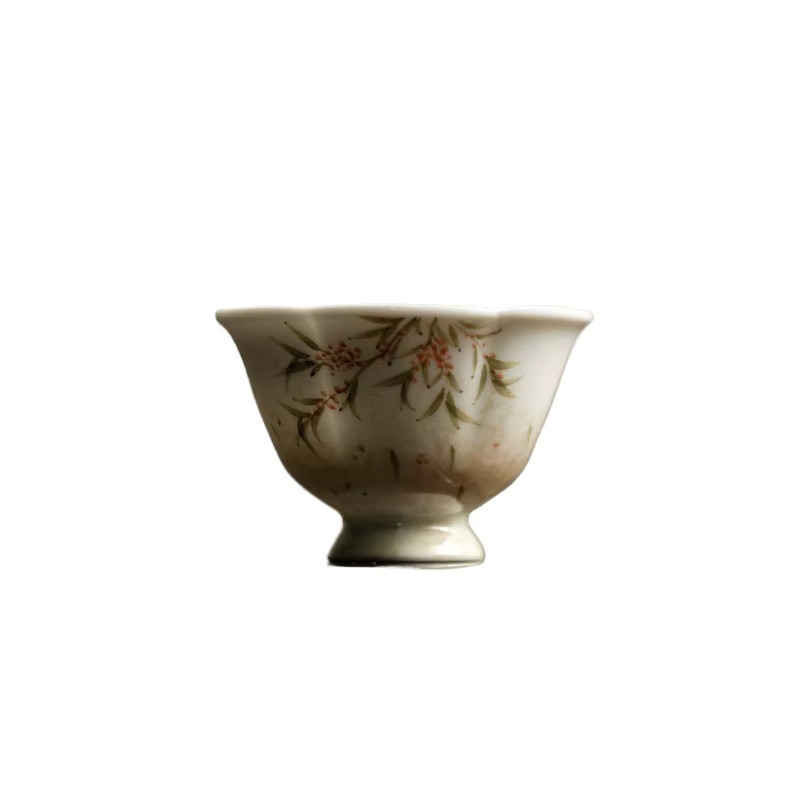 Handbemalte Keramik-Teetasse in Orange mit Regen-Design für dein Gongfu-Teeservice und die chinesische Teezeremonie - Bild 5