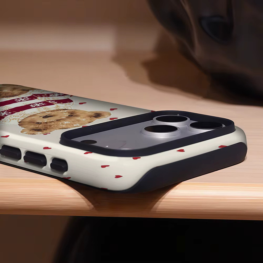 Robuste doppelschichtige Handyhülle mit Bären-Herz-Design für iPhone 17 16 15 14 13 Pro Max Plus von Potdemiel in Braun und Multicolour mit Magnetfunktion - Bild 3