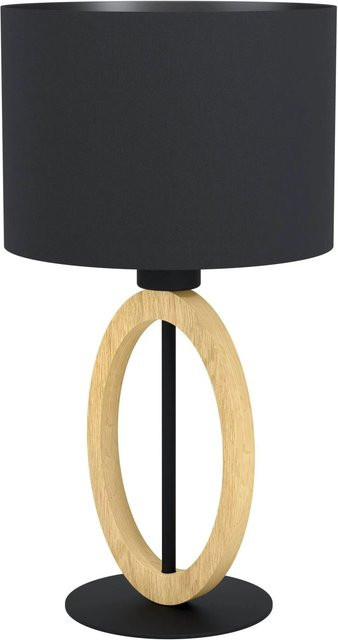 Eglo Tischleuchte Basildon 1-flammig in Schwarz-Braun aus Metall und Gummibaum-Holz, Durchmesser: 23 cm, Höhe: 42,5 cm - Bild 1