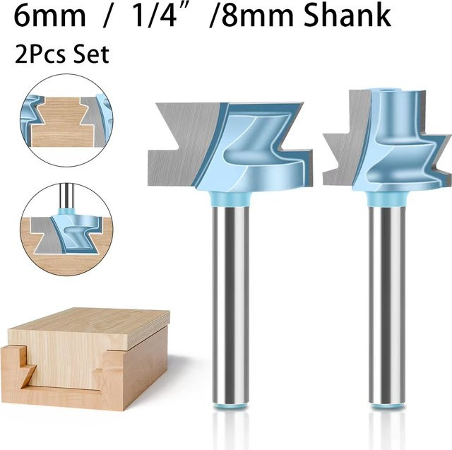 JGZUI 2-teiliger Schubladenschienenfräser Holzfräser mit 8mm Schaft in Silber für Schreibtischnuten und Führungsschienen - Bild 1