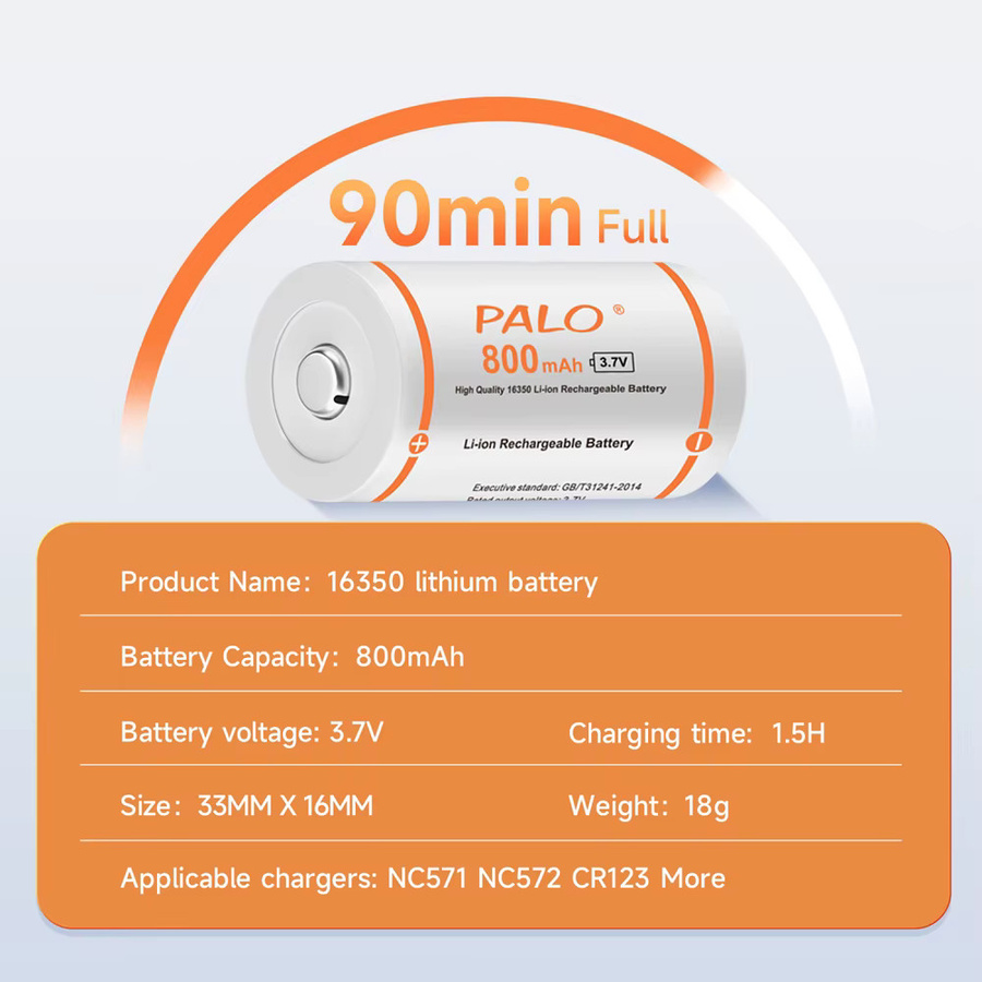 PALO CR123A Lithium-Ionen Akku 3,7 V für LED Taschenlampen, Laser und Kameras - Bild 2