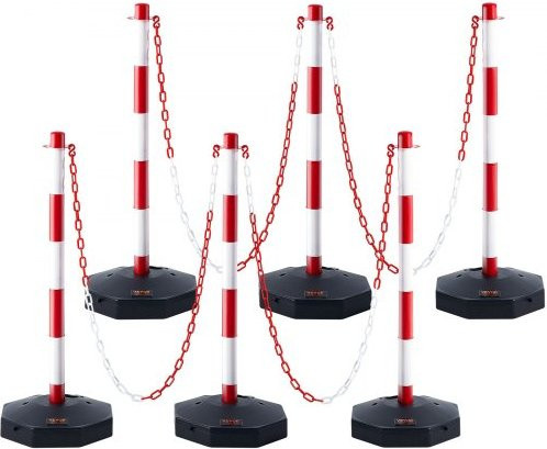 VEVOR Verkehrshütchen Set 6 Stück, Warnkegel Rot & Weiß mit Kette und befüllbarer Basis zur Verkehrssicherung - Bild 1