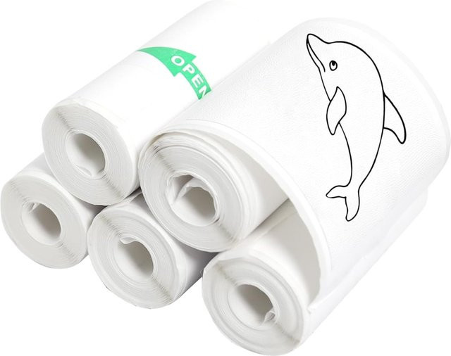 5 Rollen PeriPage Thermo Klebeaufkleber Papier, Schwarz auf Weiß, B: 57 mm, für Mini Thermo Drucker, Registrierkasse und POS Quittungen - Bild 1