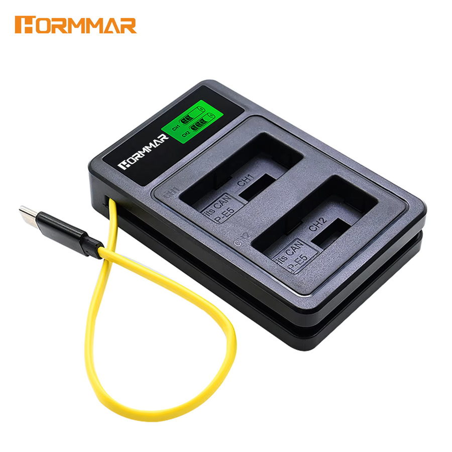 WY Hormmar Dual-Slot LP-E5 Akkuladegerät mit LCD-Bildschirm und USB-C Schnellladung in Schwarz und Grau für Canon 450D 500D 1000D - Bild 2