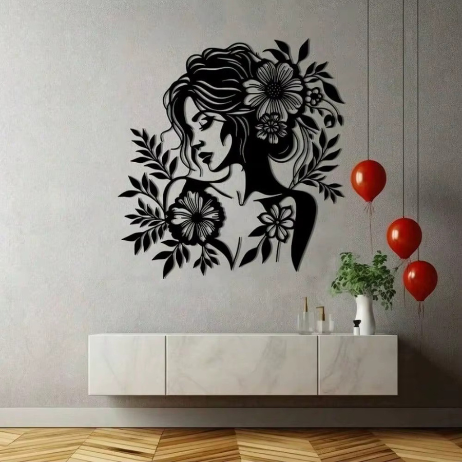 Moderne Wanddekoration CIFBUY Frauenskulptur mit Blumenmotiv aus schwarzem Metall - Bild 4