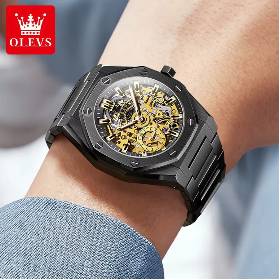 OLEVS Armbanduhr Automatik, Edelstahl, Schwarz, Herren - Bild 3