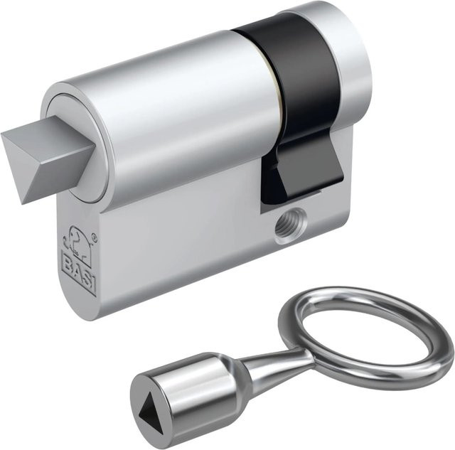 BASI Dreikant-Halbzylinder 10/30 mm in Silber mit Dornschlüssel für Absperrpfosten - Bild 1