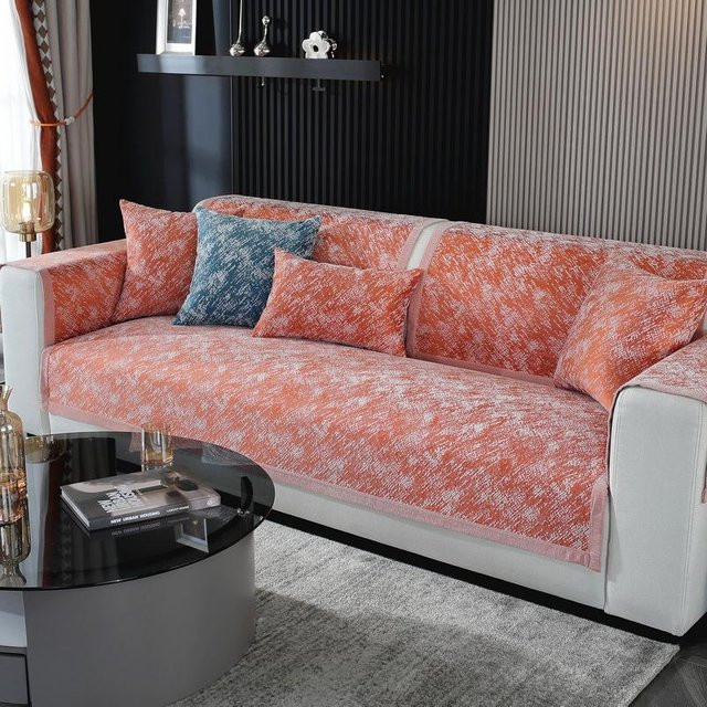 Universal rutschfester Sofabezug aus Chenille Jacquard in Orange, Kissenbezug für Rückenlehne, Breite: 70 cm x Höhe: 70 cm - Bild 1