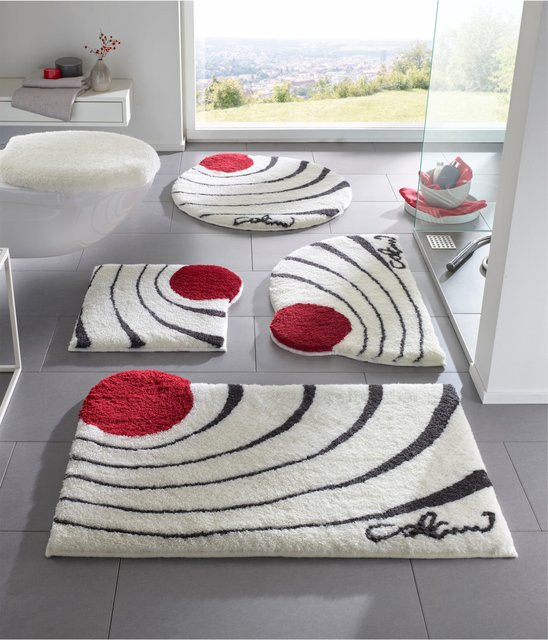 COLANI Badematte mit Grafikdesign in Weiss Rot und Multicolour, schnelltrocknend, rutschfest und fußbodenheizunggeeignet, 100% Polyacryl - Bild 1