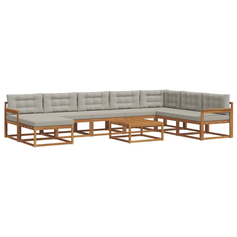 vidaXL Outdoor-Sofagarnitur aus Akazienholz mit 9-teiligem Set und Kissen in Hellgrau - Bild 2