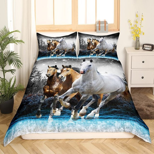 Bettwäsche-Set mit 3D-Pferdemotiv aus Polyester für Kinder, Jugendliche und Erwachsene, Mehrfarbig, B/H: 135 x 200 cm - Bild 1