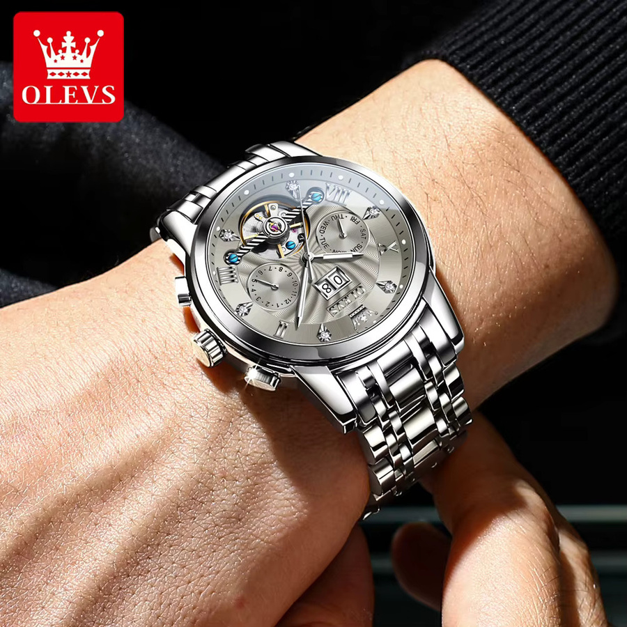 OLEVS Armbanduhr Automatik, Edelstahl, silver grey, Herren - Bild 5