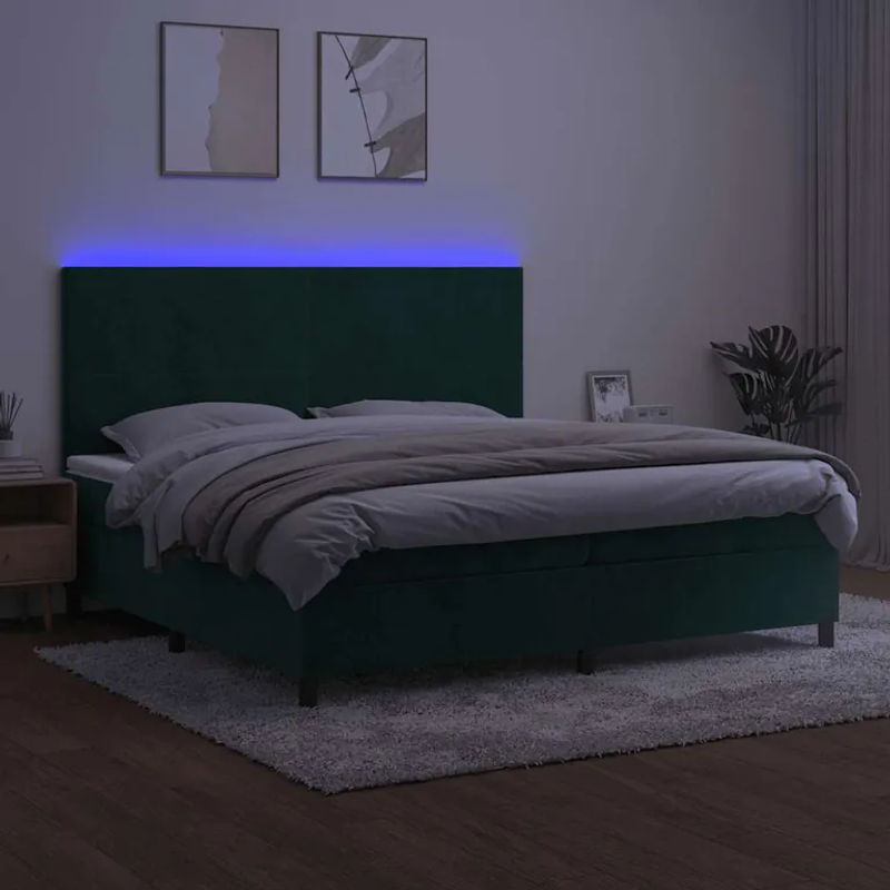 Vidaxl Boxspringbett Kontinentalbett mit Matratze und LED in Grün aus Samt, B/T: 200 x 200 cm - Bild 3