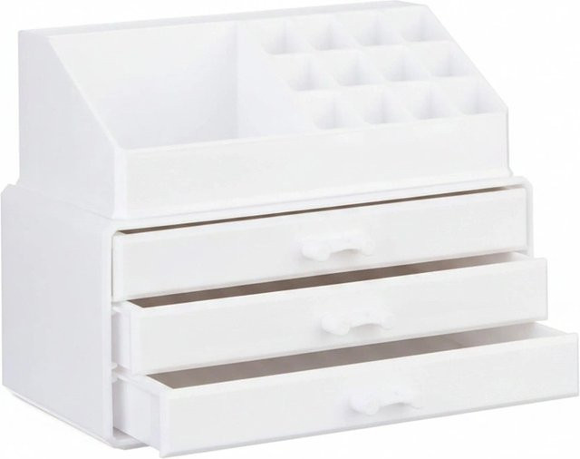 Relaxdays Make Up Organizer aus Acryl in Weiß mit 3 Schubladen, B: 23,5 cm, T: 19 cm, H: 14 cm - Bild 1
