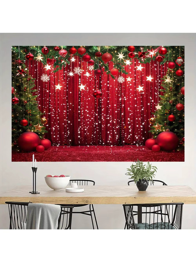 Fotohintergrund Frohe Weihnachten und frohes neues Jahr in Rot mit Schneeflocken und Weihnachtskugeln für Familienfeiern - Bild 2