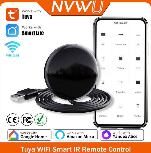 Tuya Smart IR-Fernbedienung S18 NVWU WiFi App Steuerung in Schwarz, kompatibel mit Google Assistant, Alexa und Yandex SmartLife - Bild 1