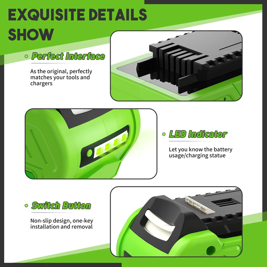 Greenworks 40 V 8000 mAh Akku für Elektrowerkzeuge 29462 29472 29282 - Bild 3