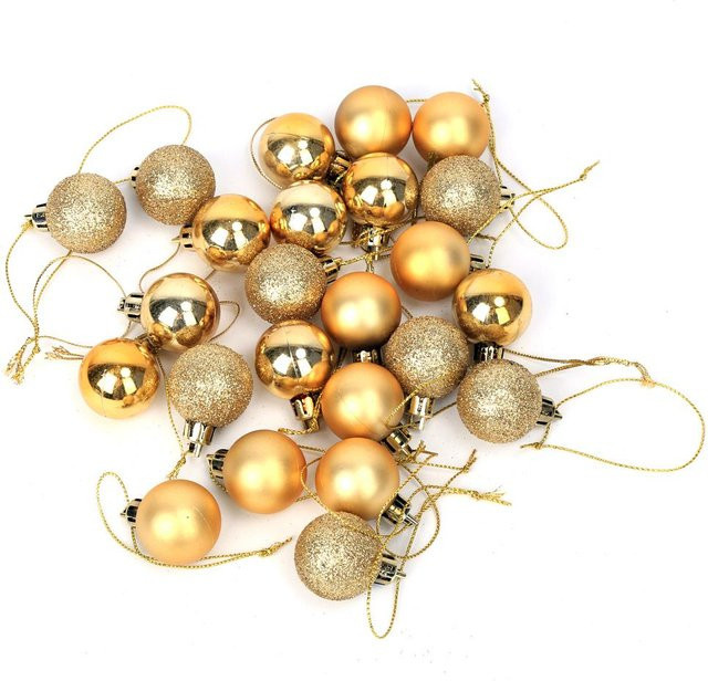 24 Stück Weihnachtsbaumdekor Christbaumkugeln von TOMTOP JMS in Gold und Braun zum Aufhängen - Bild 1