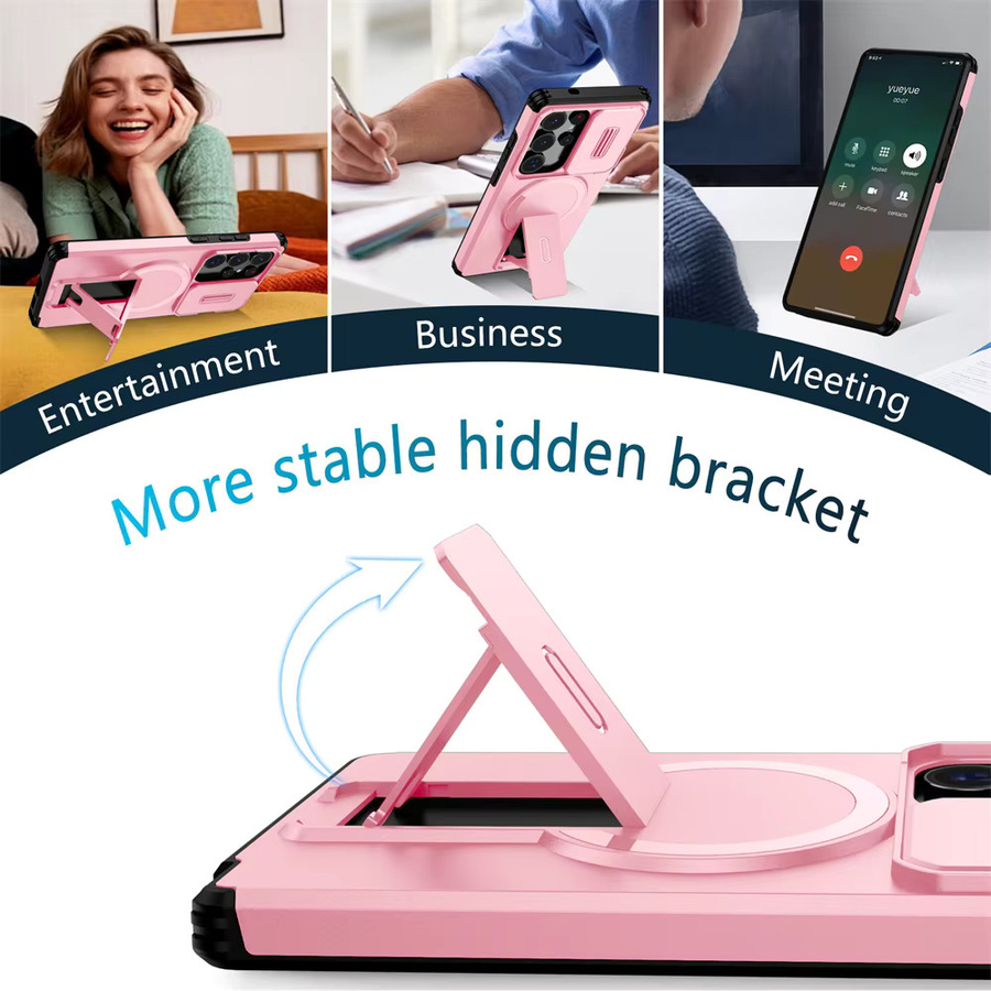 Magnetische Schutzhülle für Samsung Galaxy S26 S25 S24 S23 A57 A56 A55 A37 A17 A16 A15 5G mit Schiebe-Kameraschutz und Ständer in Pink oder Purple - Bild 4