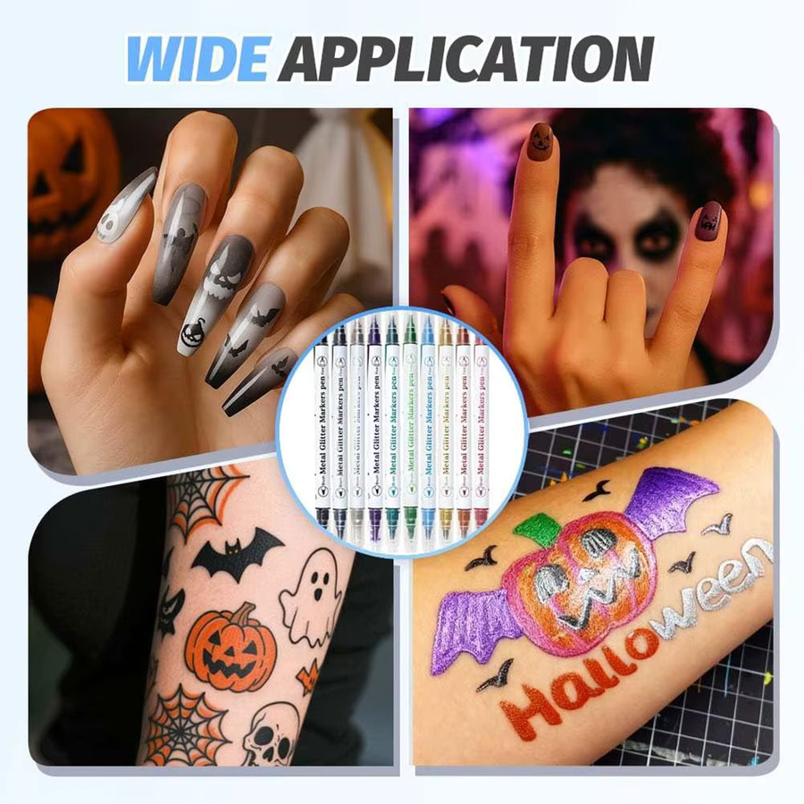 10 Acryl Marker Stifte mit Dual Tip in metallischen Farben für Nageldesign, Rockmalerei und Keramik DIY - Bild 3