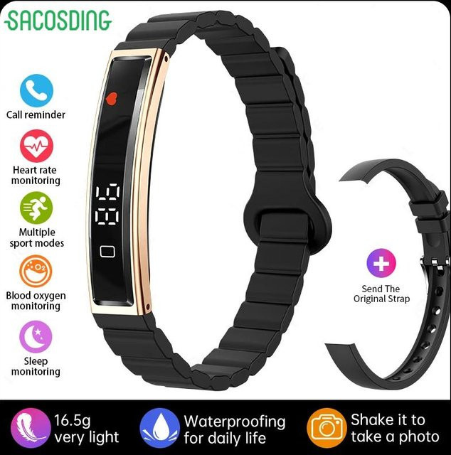 SACOSDING Smart Armband Fitness Tracker mit Herzfrequenzmessung, Schlaftracker und SpO2-Messung, Bluetooth, Unisex, Schwarz/Silber - Bild 1