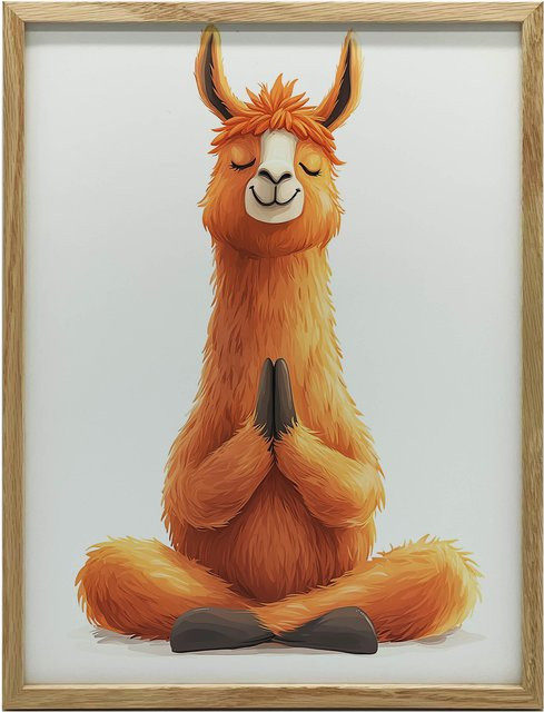 Poster Meditierendes Lama von iKable mit schwarzem Aluminiumrahmen, Breite: 30 cm, Höhe: 40 cm - Bild 1