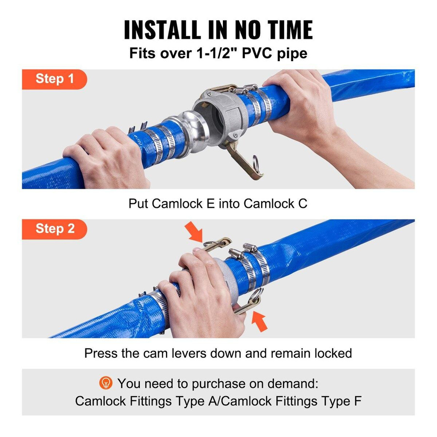 Buying Solutions MB Rückspülschlauch aus blauem PVC mit Aluminium-Camlock C & E-Anschlüssen, Durchmesser: 5,08 cm, Länge: 15,24 m - Bild 6
