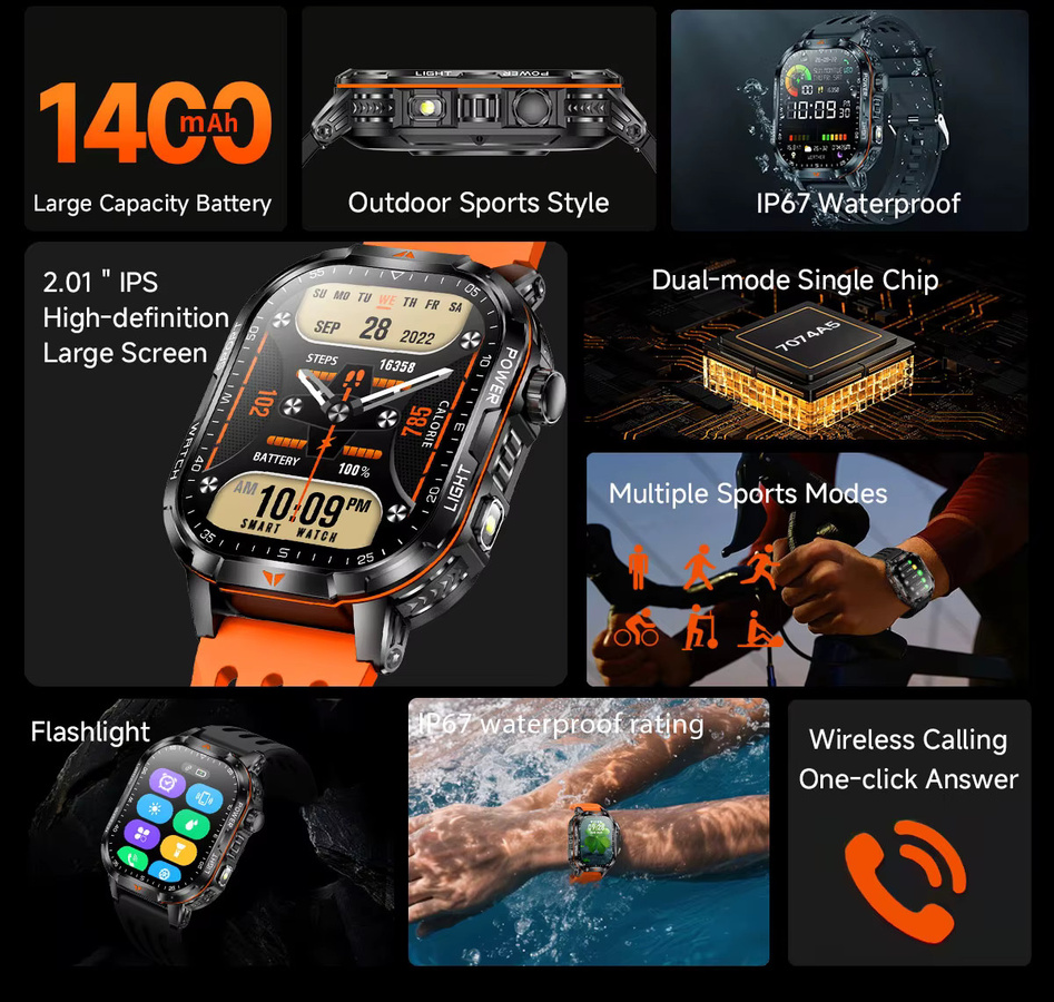 SIMSONLAB Smartwatch, Schwarz, Herren, 2,01 Zoll, Bluetooth - Bild 2