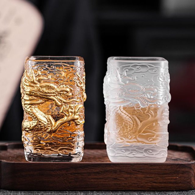 Glasierte Teetasse aus Glas mit goldenem Drachen-Design, hitzebeständiger Einzelbecher in Gold - Bild 1