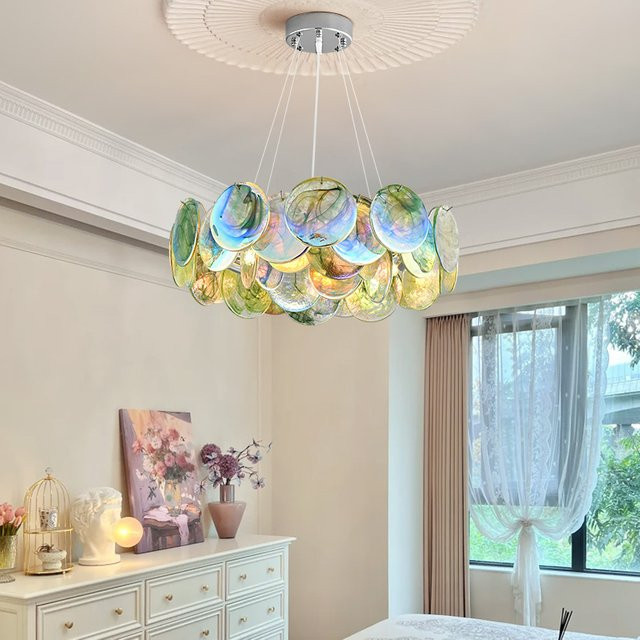 Artpad Murano-Glas-Kronleuchter in Rosa und Multicolour, runder Kristall-Pendelleuchte für Wohnzimmer und Schlafzimmer - Bild 1