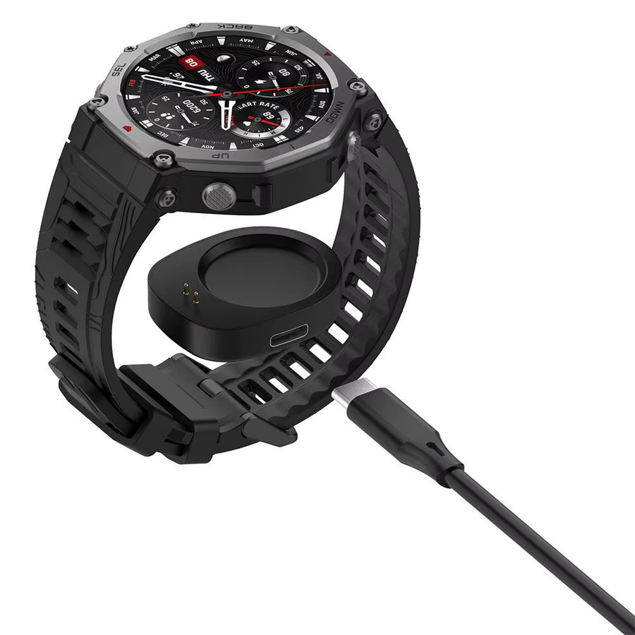 USB-Ladekabel für Amazfit T-REX3 Pro HelioStrap Smartwatch in Schwarz mit USB-A und USB-C Anschluss - Bild 6