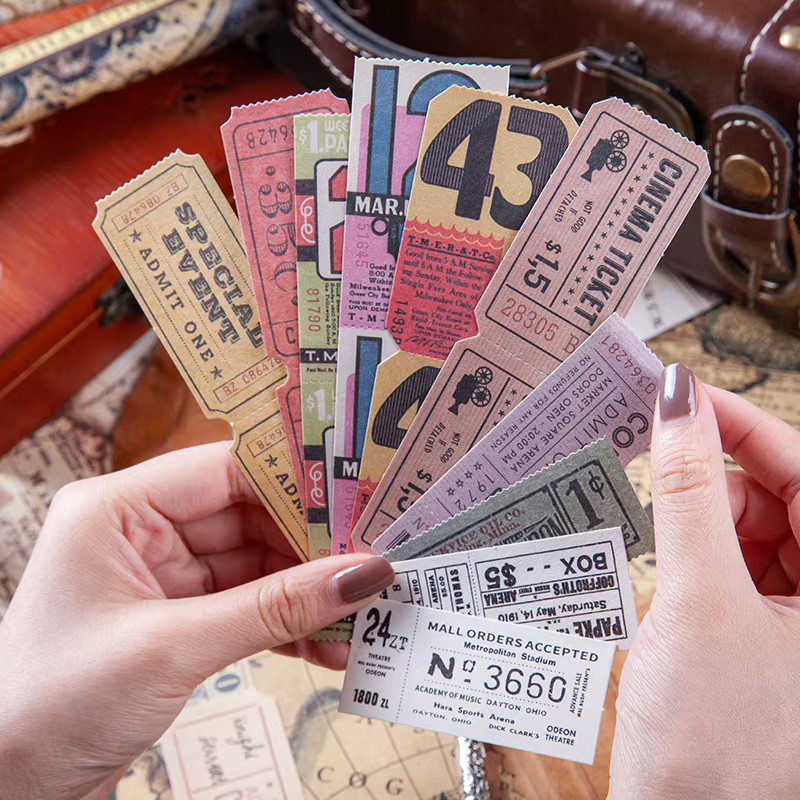 400 Stück Vintage Time Ticket Aufkleber Set in Multicolour für Junk Journaling und Scrapbooking aus Papier - Bild 4