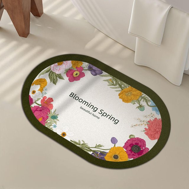 Yiran Furniture Badezimmer Matte mit Nordischem Blumenmuster, schnelltrocknend und rutschfest, B/B: 60 x 90 cm, Mehrfarbig - Bild 1