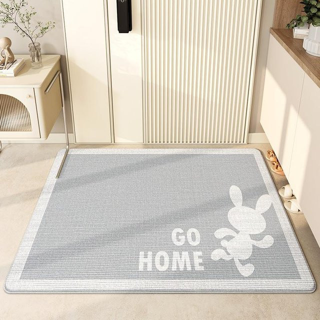 Rutschfeste Bodenmatte mit Cartoon-Hasen-Design, weiche Samt-Fußmatte aus Polyester, grau, Breite: 50 cm, Tiefe: 80 cm - Bild 1