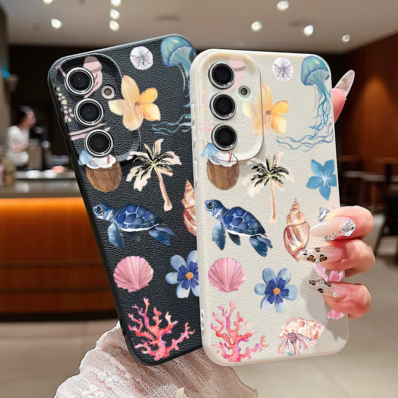 Handyhülle mit Ocean Life Theme Print für Samsung Galaxy S25 Ultra S24 FE S23 S22 sowie A56 A36 A26 A55 A16 A15 A54 A14 5G in Schwarz und Multicolour Soft Cover - Bild 1
