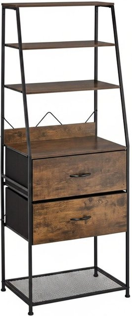 Relaxdays Standregal im industriellen Stil aus Buchenholz und Eisen mit 5 Ebenen und 2 Schubladen, Schwarz und Dunkelbraun, H x B x T: 164 x 60 x 41,5 cm - Bild 1