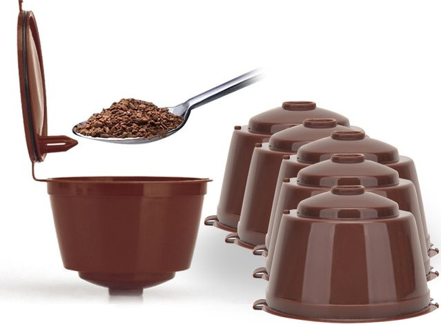 6er Set wiederverwendbare Kaffeekapsel-Siebe für Nespresso inklusive Bürste und Löffel, rund, Schwarz und Braun - Bild 1