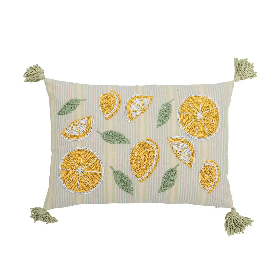 Bloomingville Kissen aus Baumwolle in Gelb Lemon, gestreift, B/H: 50 x 35 cm - Bild 1