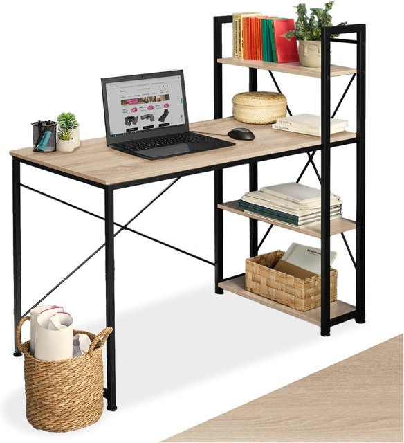 tectake Computer-Schreibtisch Hershey im Industrial Style aus Holz und Stahl in Eiche Sonoma, B/T/H: 122 x 61 x 120 cm - Bild 1