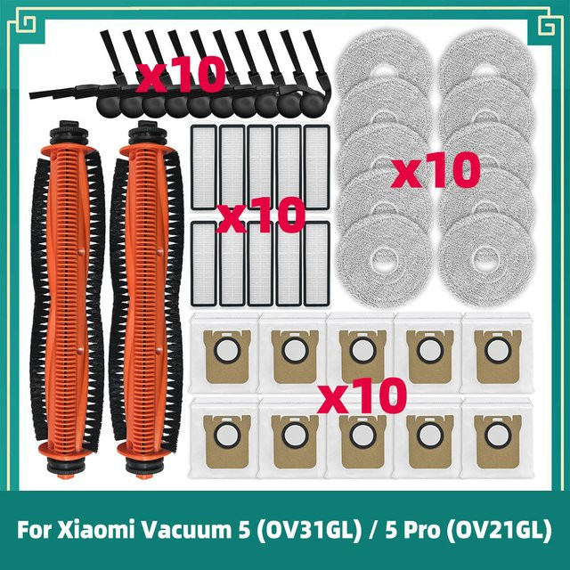 OSSIEAO Ersatzteil-Set für Xiaomi Robot Vacuum 5 OV31GL und 5 Pro OV21GL mit Hauptbürste, Seitenbürste, Wischmopp, HEPA-Filter und Staubbeuteln - Bild 1