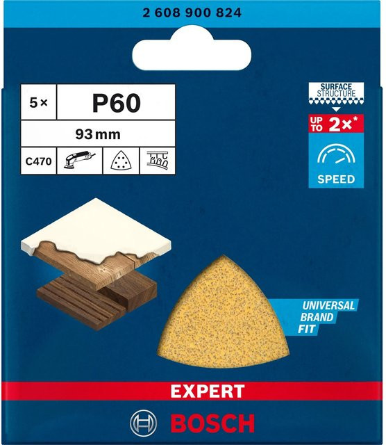 Bosch Expert Deltaschleifpapier C470 gelocht Körnung 60 Gelb B: 9,3 cm x B: 9,3 cm 5 Stück - Bild 2