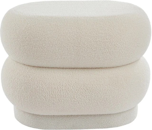 Sitzhocker Lecinio von Vente-unique in Weiß mit Bouclé-Stoff, Durchmesser: 60 cm - Bild 1