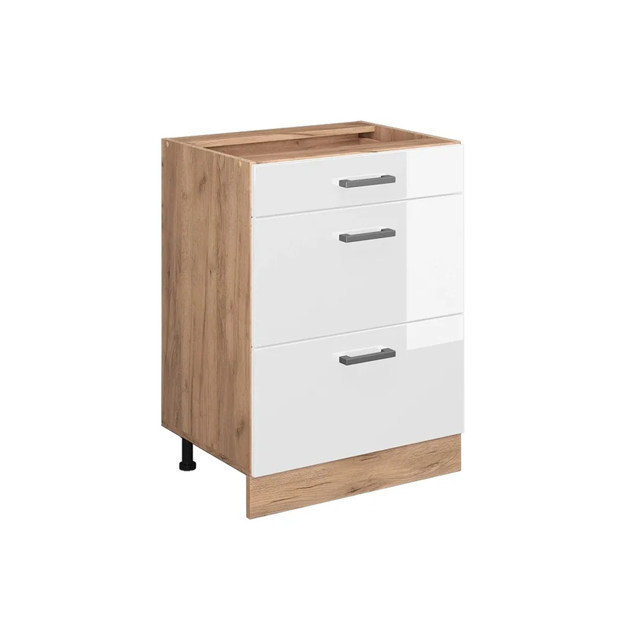 Vicco Küchenunterschrank R-Line Weiß Hochglanz und Goldkraft Eiche mit Schubladen, Breite: 60 cm - Bild 2